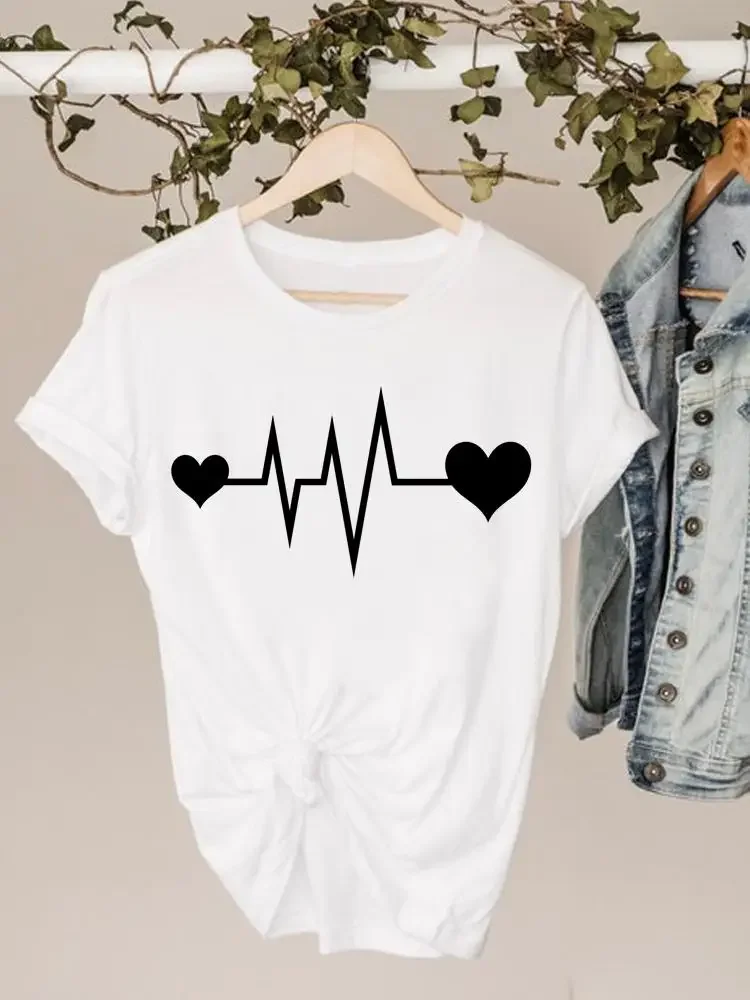 Plus Size graficzna koszulka z lat 90. Słodka miłość serce walentynkowe damskie T-shirty letnie damskie z krótkim rękawem