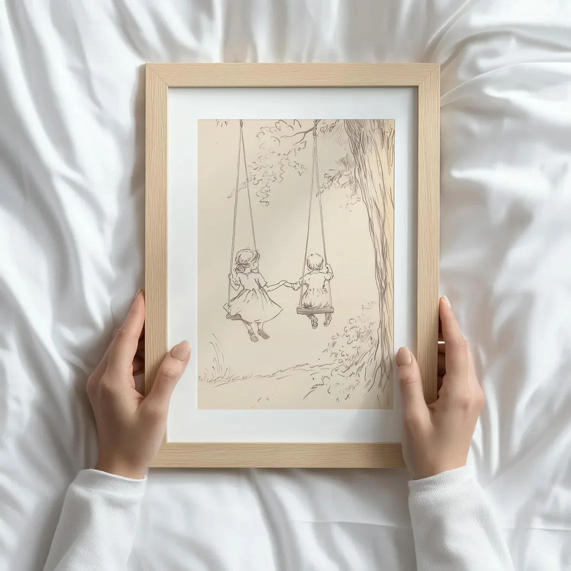 

1pc Children Swinging Wall Art Poster, Frameless Whimsical Beige Canvas Poster for Living Room and Bedroom Decortions Gifts