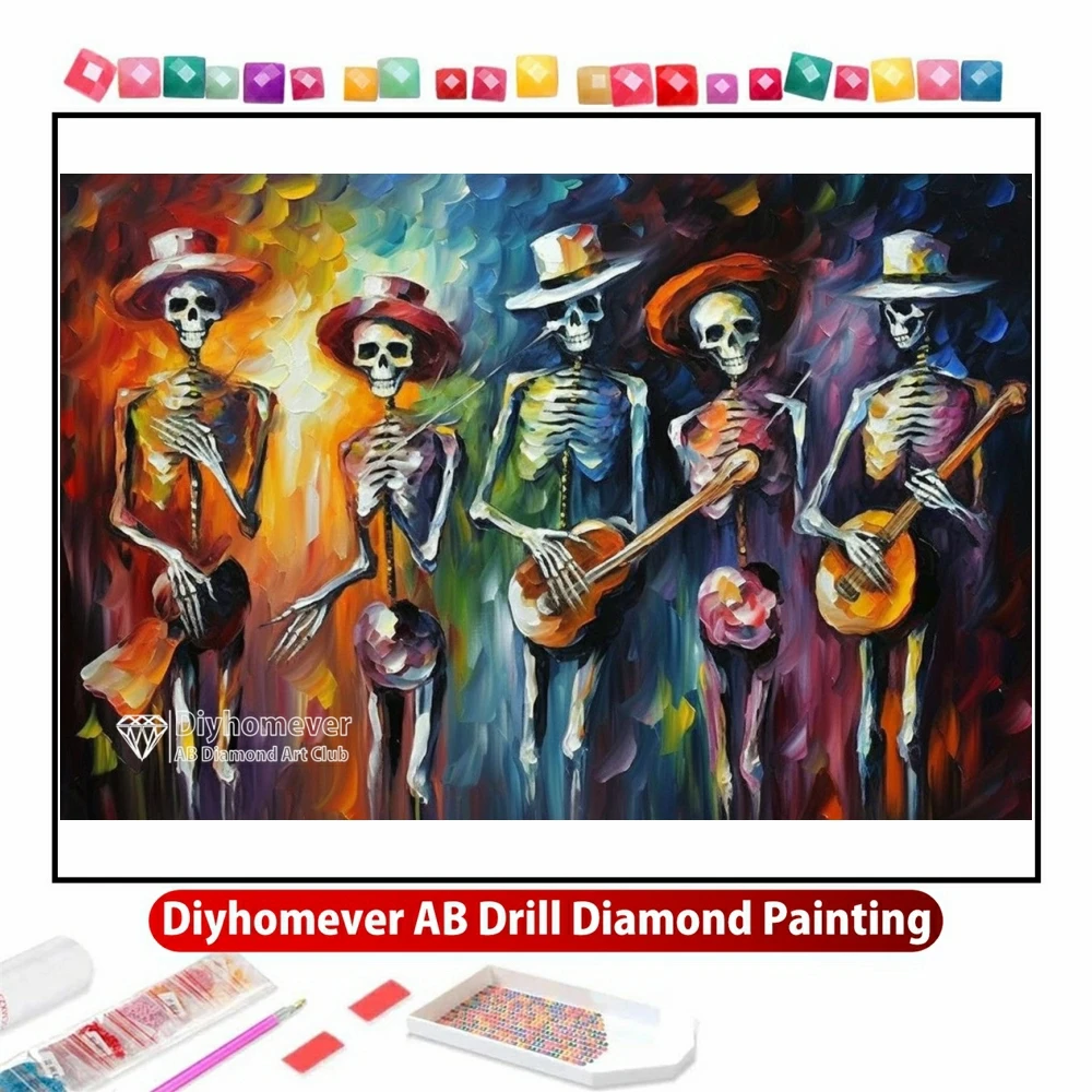 

Colorful Skeleton Band 5D DIY AB Diamond Painting Mosaic Cross Stitch Rhinestones Handmade Embroidery Home Decor Gift