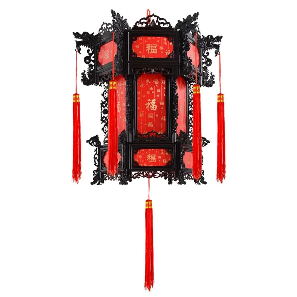 Hexagonal Chinese Antique Lantern Chinese Style Hanging Spring Festival Chandelier Lantern PVC Red New Year Hanging Lantern