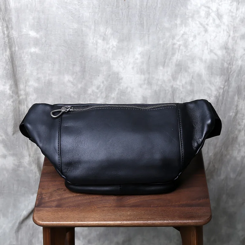 Men's Leather Chest Bag Simple And Versatile Top Layer Cowhide Waist Bag Large Capacity Casual And Trendy Crossbody Bag