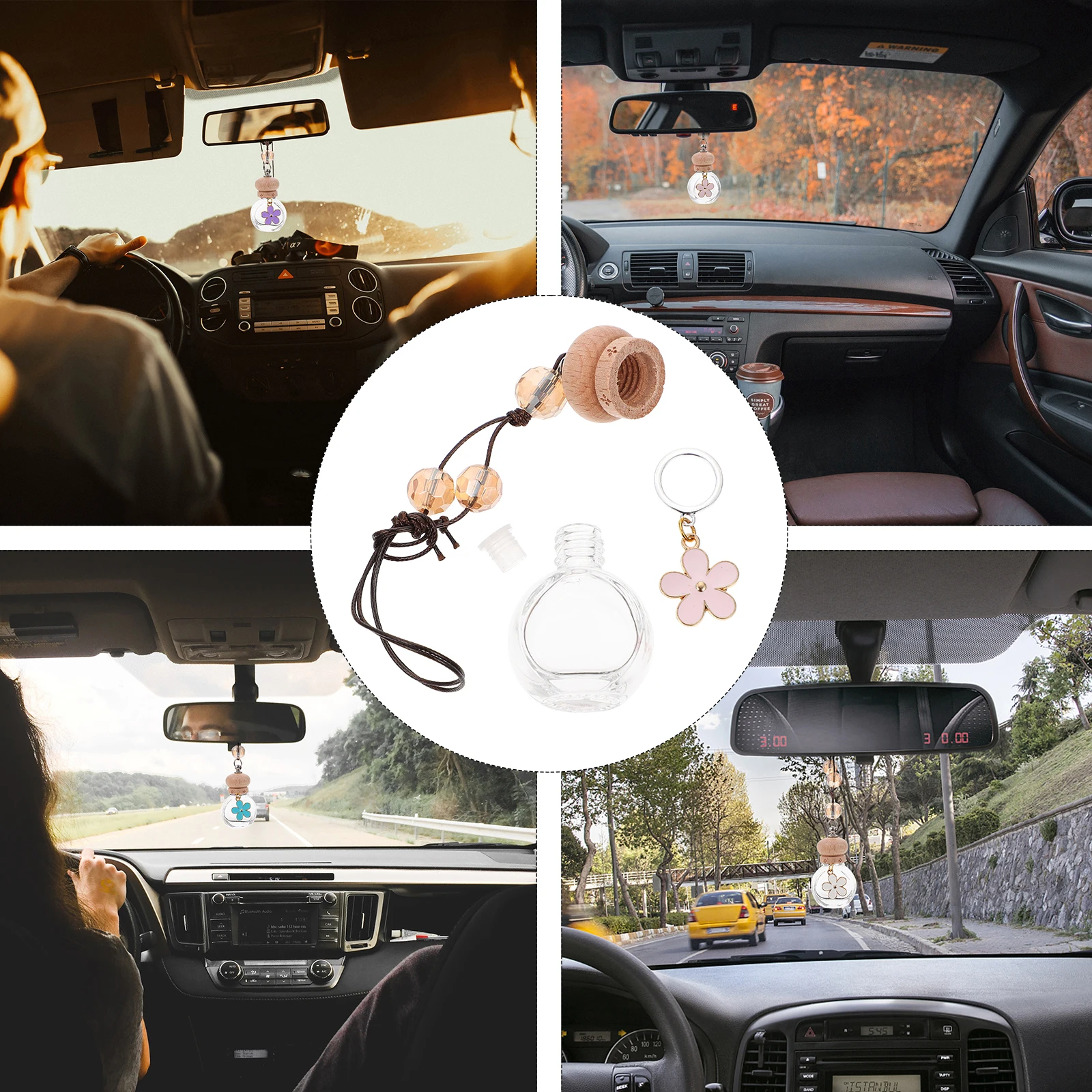 

5pcs Perfume Bottle Pendant Diffuser Essential Oil Car Air Freshener Hanging Ornament Indoor Aromatherapy Decor Glass