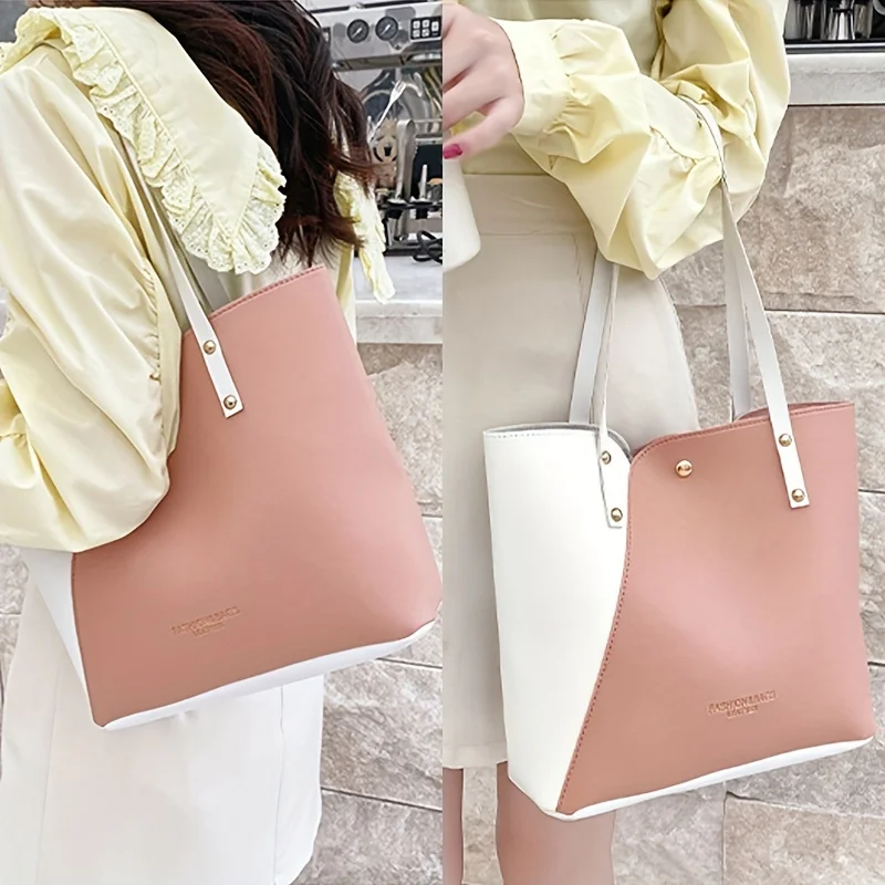 Outdoor Casual Large Capacity Bucket Bag Single Shoulder Bag Color Block Simple Versatile Student Bag for Class Commuting