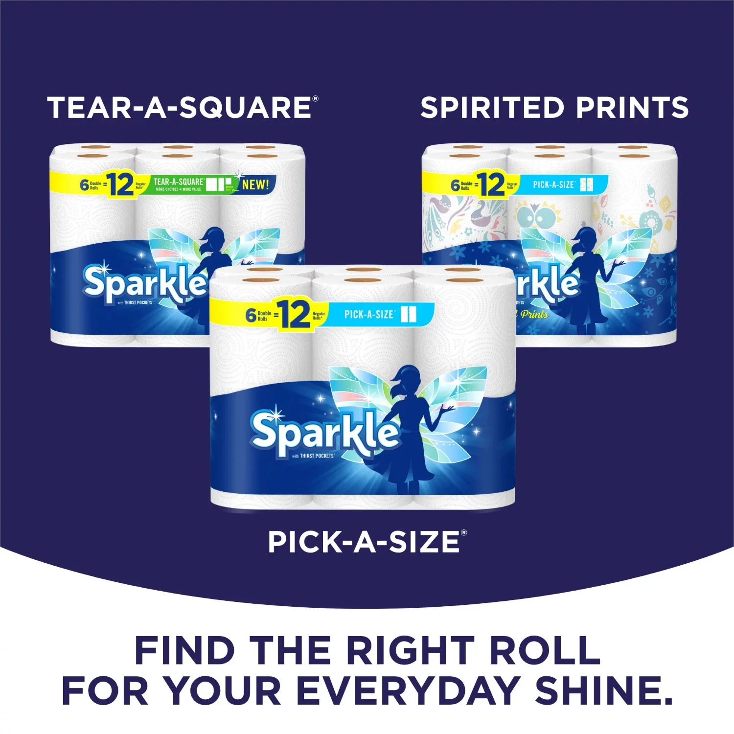 Sparkle Tear-a-Square Paper Towels, White, 24 Double Rolls, Customizable Sheet Size Paper Towel