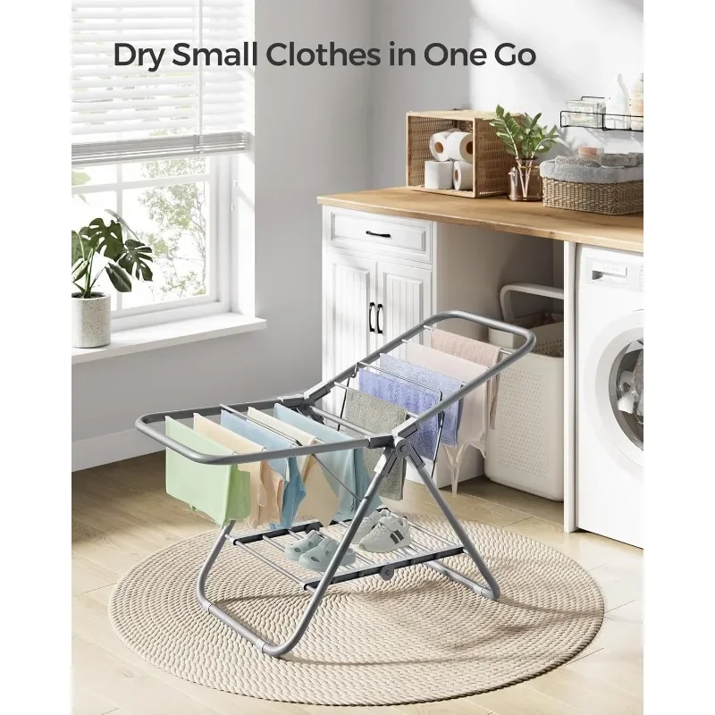 Small Clothes Drying Rack, Foldable 2-Level Laundry Space-Saving, for Clothes, Towels, Bathroom, Balcony, 17.3 x 39.8 19.7