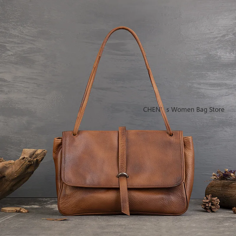 

Women's Soft Cowhide Leather Crossbody Bag Vintage Messenger Shoulder Bag with Zipper Flap Versatile Purse for Commuting