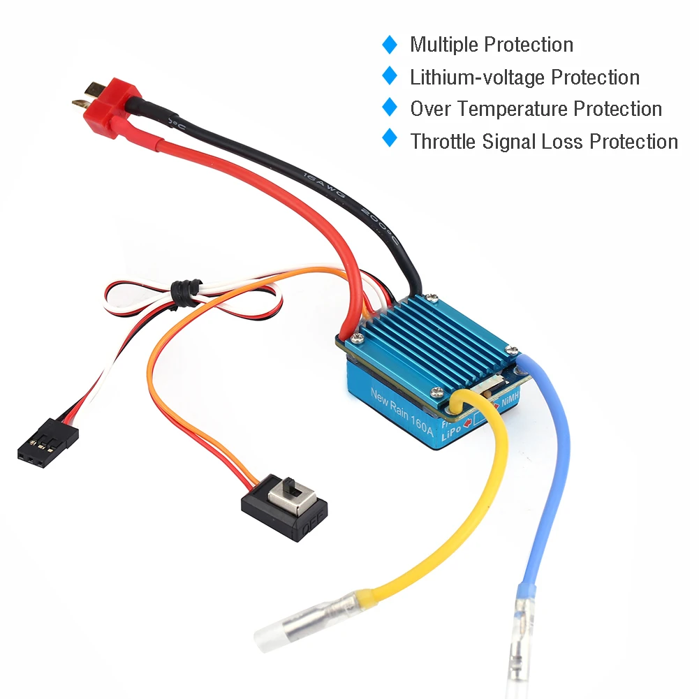 160A Brushed ESC 160A ESC 160A Waterproof ESC 3S 160A Waterproof Brushed ESC With 5V 1A BEC T Plug For 1/12 (Or Lager) RC Car