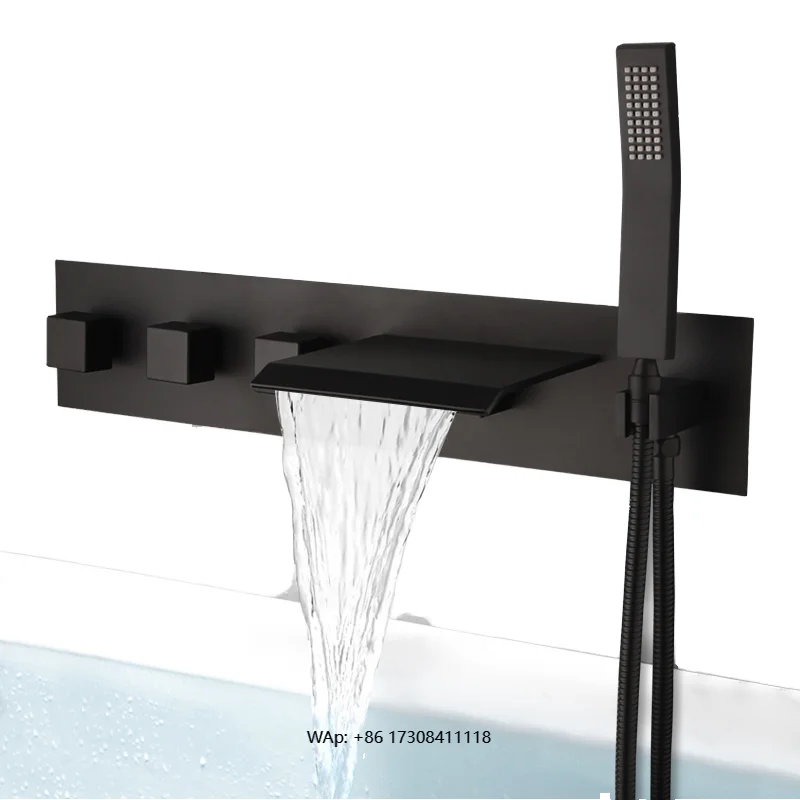 

Смеситель для раковины в ванную комнату, настенный, с двумя ручками, из матовой черной латуни, керамический, современный, стандартный, класса люкс