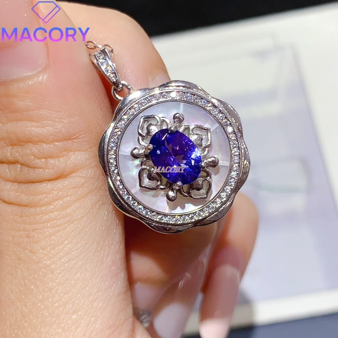 S925 silver natural tanzanite pendant for women, new fashion high-end gift essential with certificate 6x8mm