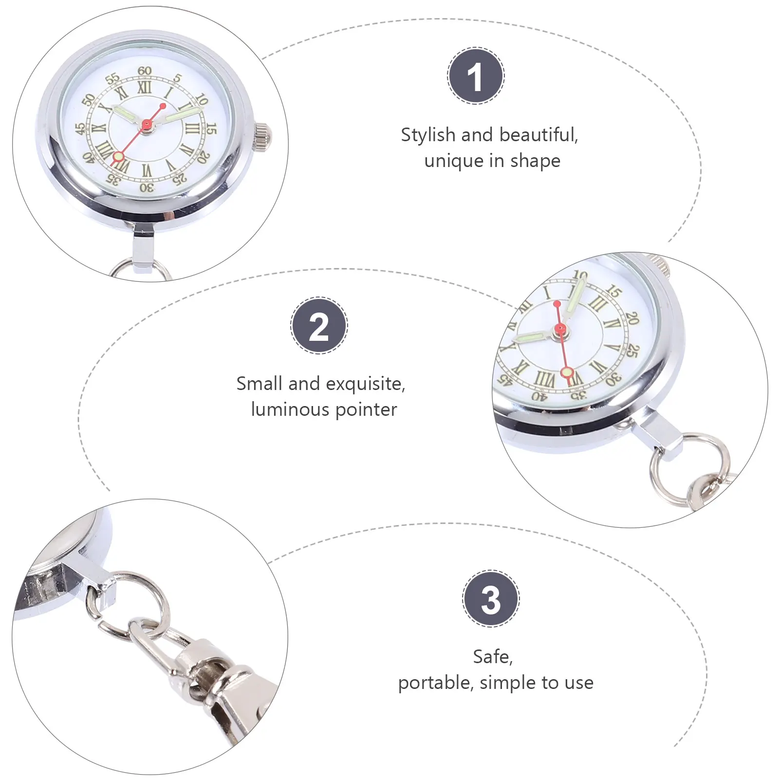 

Pocket Watch Keychain Vintage Key Ring Alloy Nurse Watch Fob Quartz Large Dial Glow Dark Pointer Simple Practical Decorative