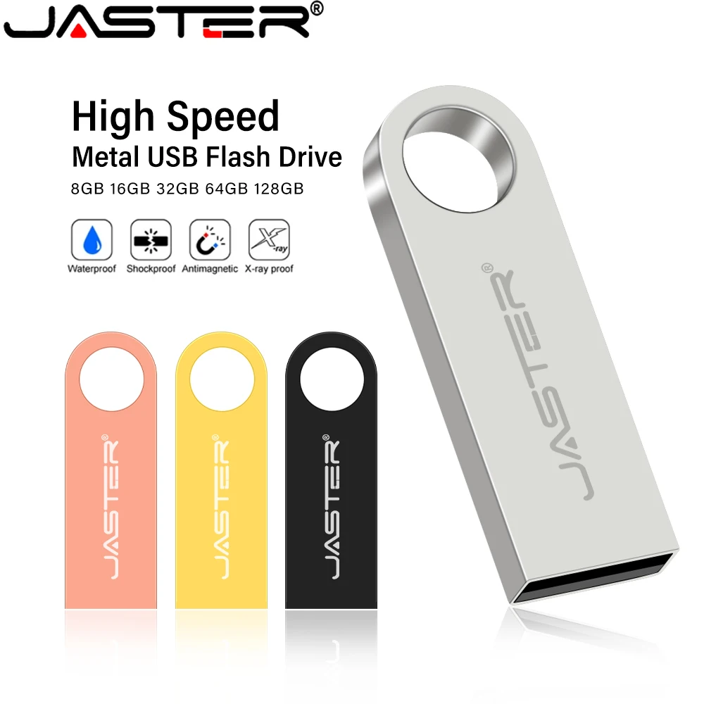 JASTER Metal USB 2.0 Flash Drive 64GB 32GB High speed Black Pen drive 16GB Memory stick Free key chain U disk 8GB 4GB For Laptop