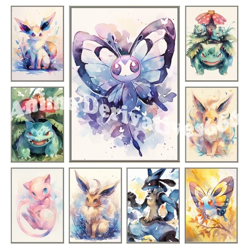 Pokemon Venusaur Butterfree Glaceon Ink wash Canvas Painting Anime Wall Art Prints Living Room Decor Posters Festival gifts