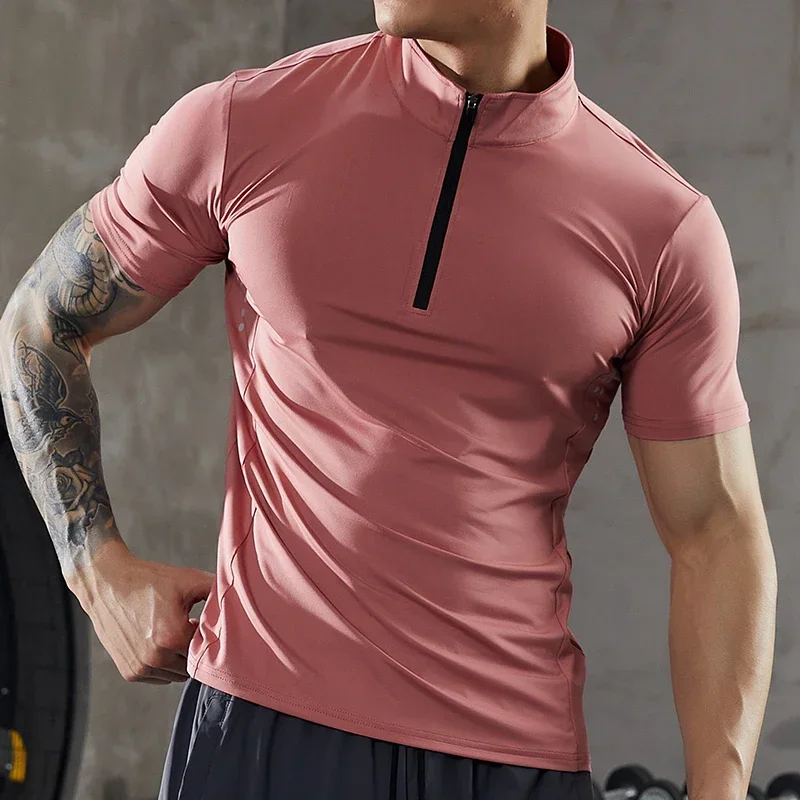 Men's Sweatshirt Half Zip High Neck Basketball Tee Fitness Jogging Bottom Shirt Outdoor Running Jersey Ice Silk Training T-shirt