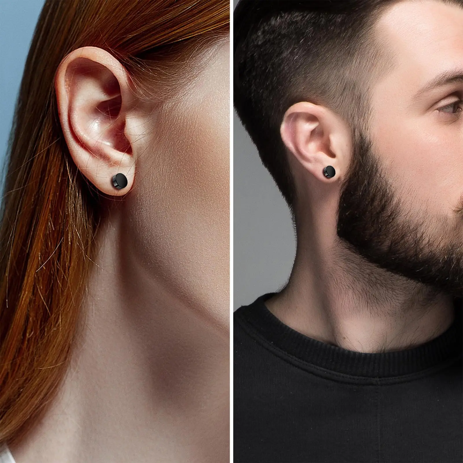 4-5 Pairs Stainless Steel Magnetic Fake Gauges Stud Earrings No Piercing Clip on Earrings Set for Men Women image 2