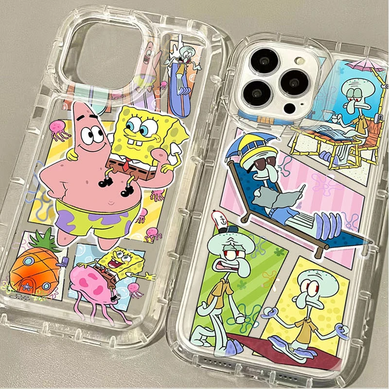 Anime SpongeBobs Phone Case for Samsung Galaxy S24 Ultra S23 S22 S21 FE S20 Plus Note 20 10 Pro A34 A54 A33 A53 Clear Back Cover