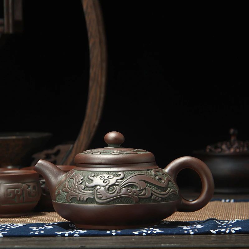 Chinese Retro Purple Clay Teapot Teacup Kung Fu Tea Set Vermilion Clay Pot Xishi Pot Tea Brewer Tea Infuser