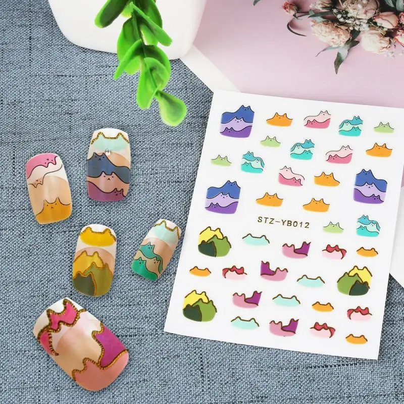 Cartoon Cats Nail Stickers Animals Design French Manicure Sliders For Nails Neon Full Cover Decal Kawaii Accessories GLYB013