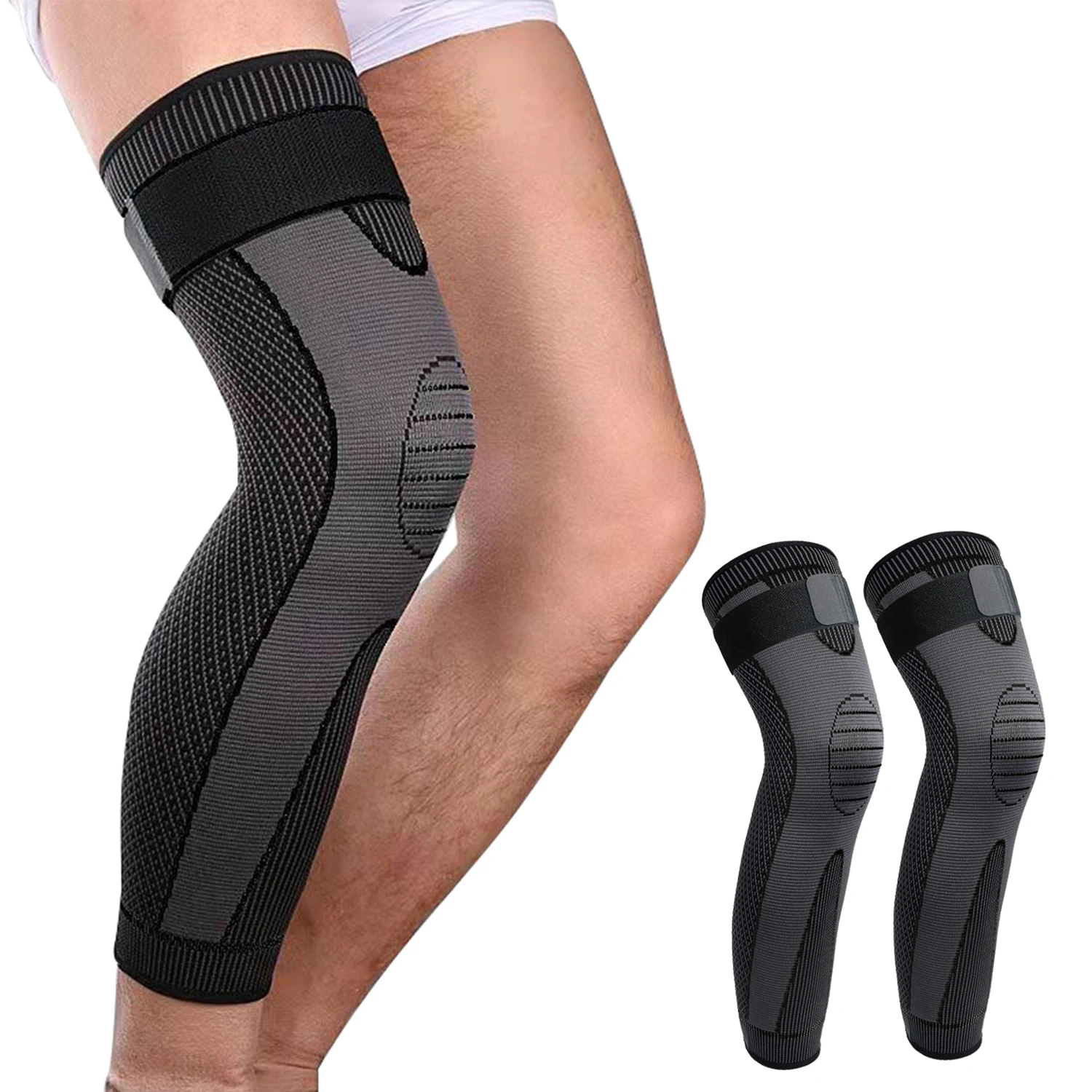 

SKDK 1Pair Elasticity Long Knee Protector Brace Sports Knee High Elastic Compression Knee Sleeve Best Brace Knee Support Sleeves