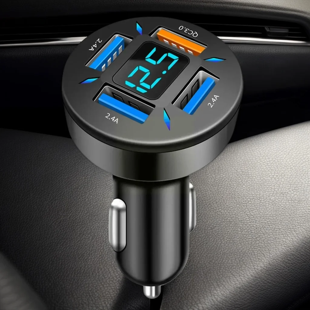 

Автомобильное зарядное устройство с 4 портами USB, 66 Вт — быстрая зарядка PD и QC3.0 с функцией Type-C для телефонов (адаптер прикуривателя)