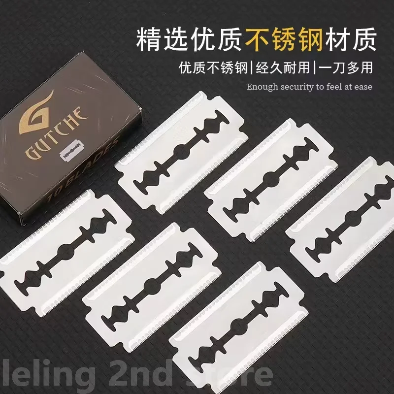 Pisau cukur baja tahan karat pria, 10 buah pisau cukur tepi ganda tajam tipis perawatan wajah