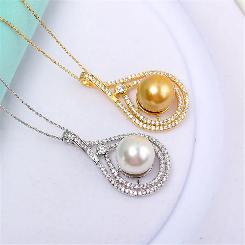 

Domestically Produced 14k Gold Injection Water Drop Shaped Inlaid Zircon Pearl Pendant Necklace DIY Accessories Exquisite Female