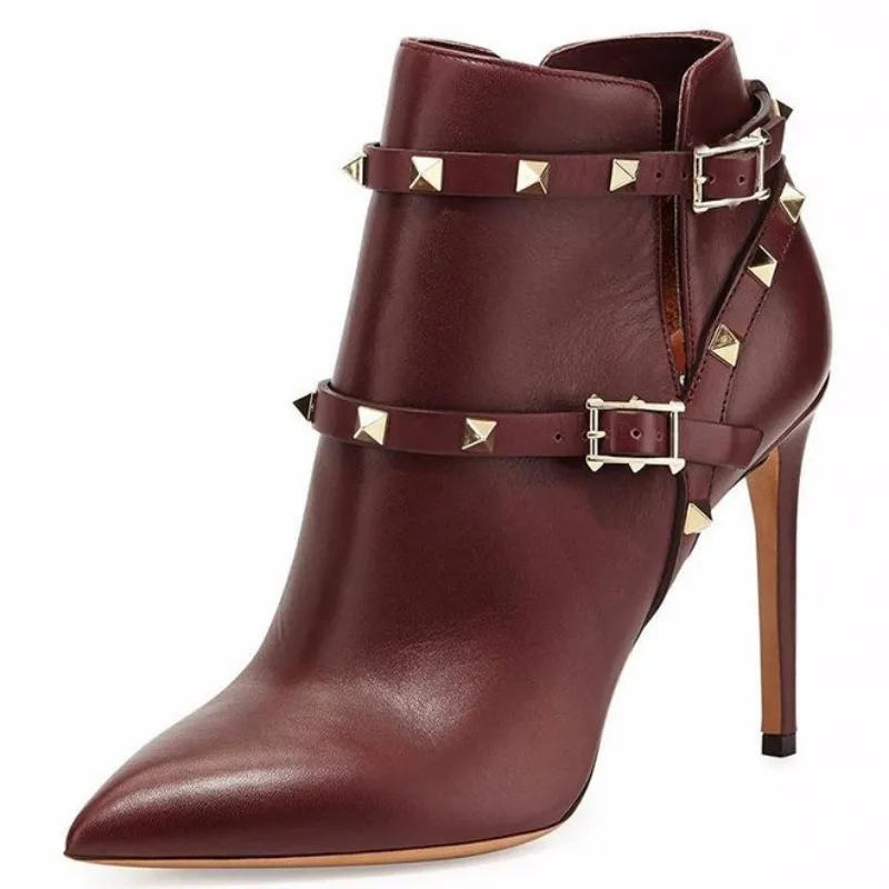 

SHOFOO Fashionable women's high heels. Wine red (black) leather high top single shoes About 11 cm heel height Pointed toe shoes