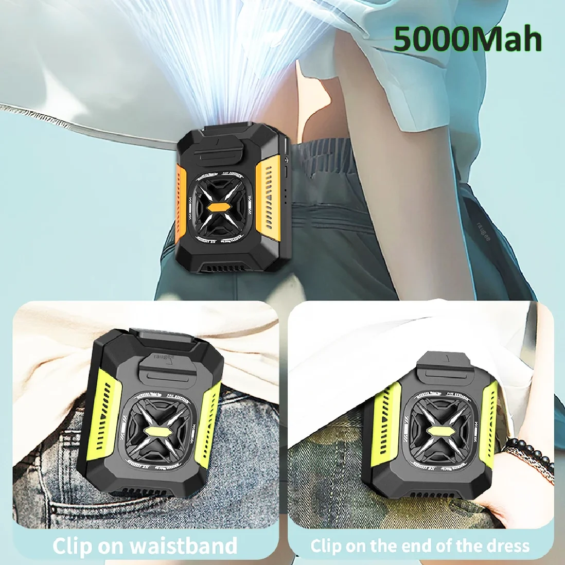 5000Mah Waist Fan Portable Hanging Neck Fan Wearable Shirt Fan With 3 Speed Personal Cool Clip Belt Fan For Outdoor Travel