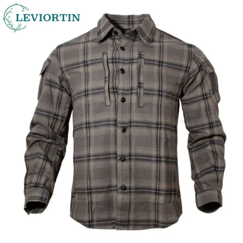 

Men's fashion versatile long sleeved checkered shirt, hiking training uniform, military outdoor tactical breathable shirt top