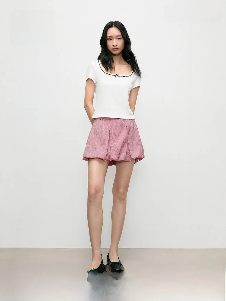 

Sweet Soft Bloom Skirt Women's Spring Casual mid Waist A-Line Skirt H&M Stand Fit Bubble Pants Skirt 000002