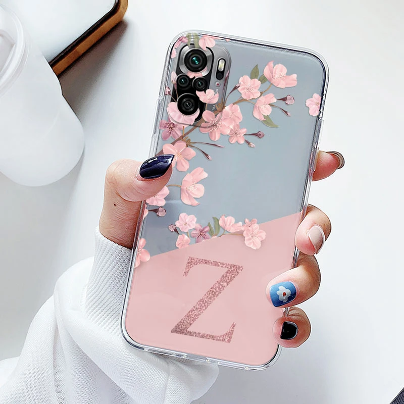 For Redmi Note 10 Pro 10S Case Soft Slim Luxury A-Z Letters Back Cover Shockproof Fundas Clear Bumper For Xiaomi Redmi Note 10