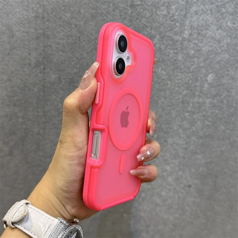 Magnetic Neon Color Matte Translucent Armor Shockproof Case For iPhone 16 13 12 14 15 Pro Max For Magsafe Wireless Charge Cover