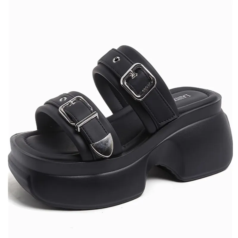 

8CM Summer High Platform Women Sandals Wedge Heels Slippers Fashion New Beach Outside Chunky Sandals Comfort Casual Slides Woman