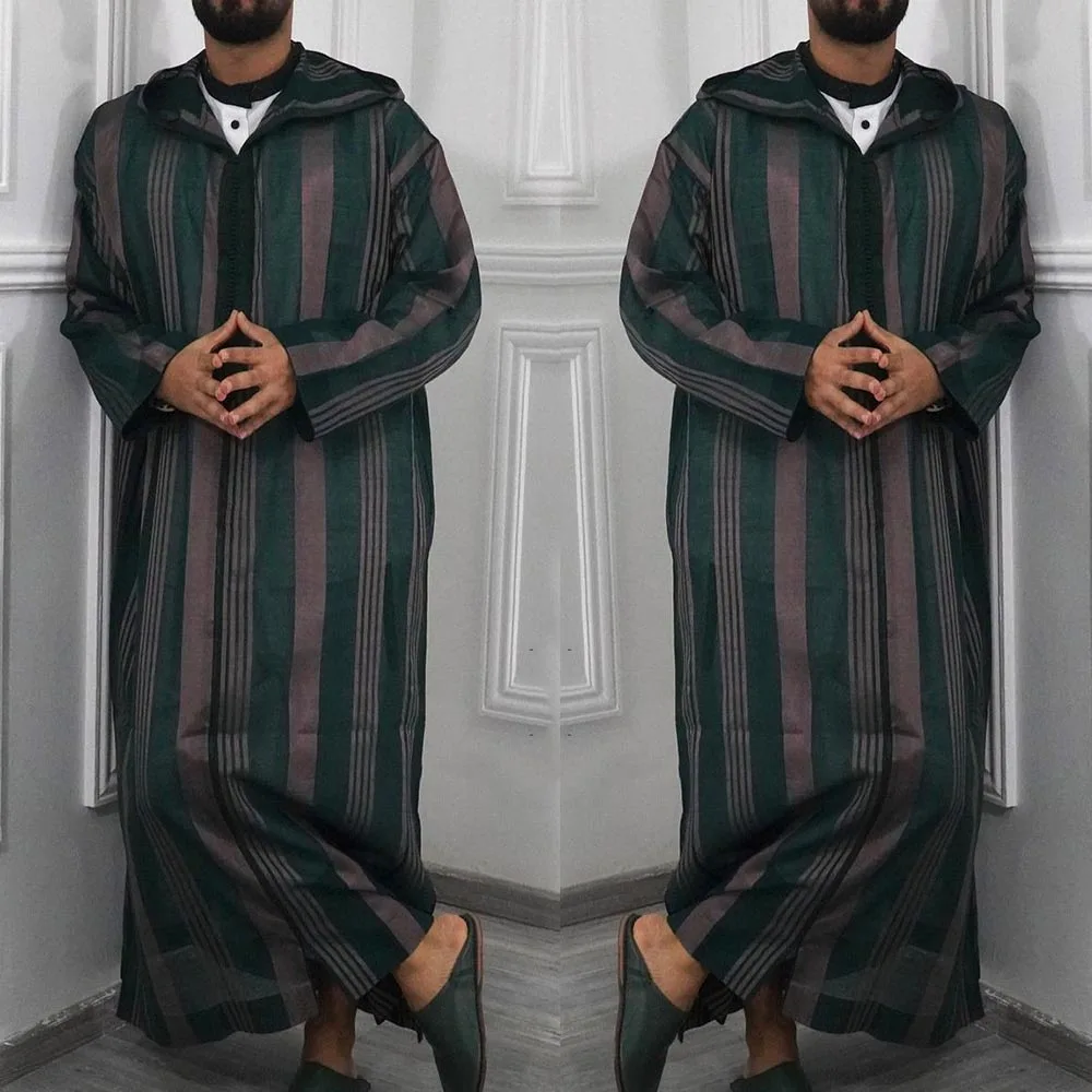 Clothes Men Robe Dishdash Dubai Hooded Jubba Kaftan Long Sleeve Men Kaftan Muslim Patchwork Saudi Arab Spring Male