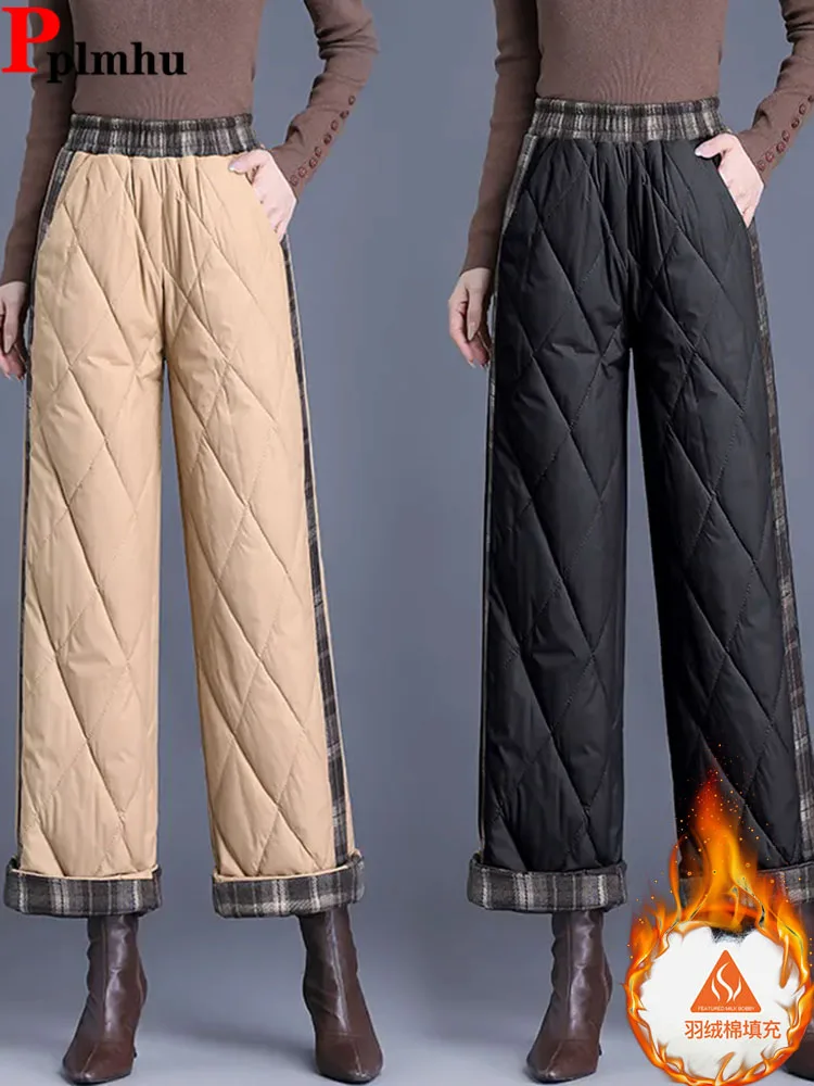 

Winter Warm Mom Loose Straight Pants Casual High Waist Down Cotton Wide Leg Pantalones Snow Wear Chic Ankle Length Sweatpants