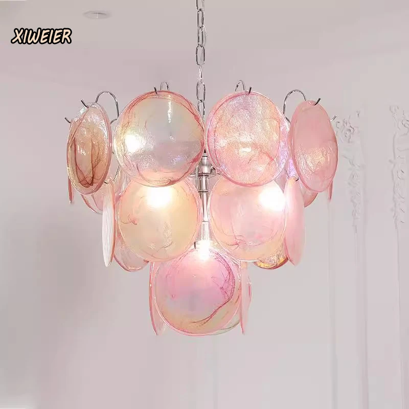 

French medieval colored glass chandelier retro living room dreamy and romantic girl bedroom lamp, Italian light luxury lamps