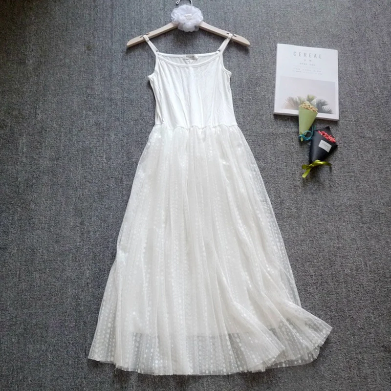 Primavera verão onda ponto modal renda camada vestido roupas femininas mori menina vestido branco sem mangas elegante fada underdress u528