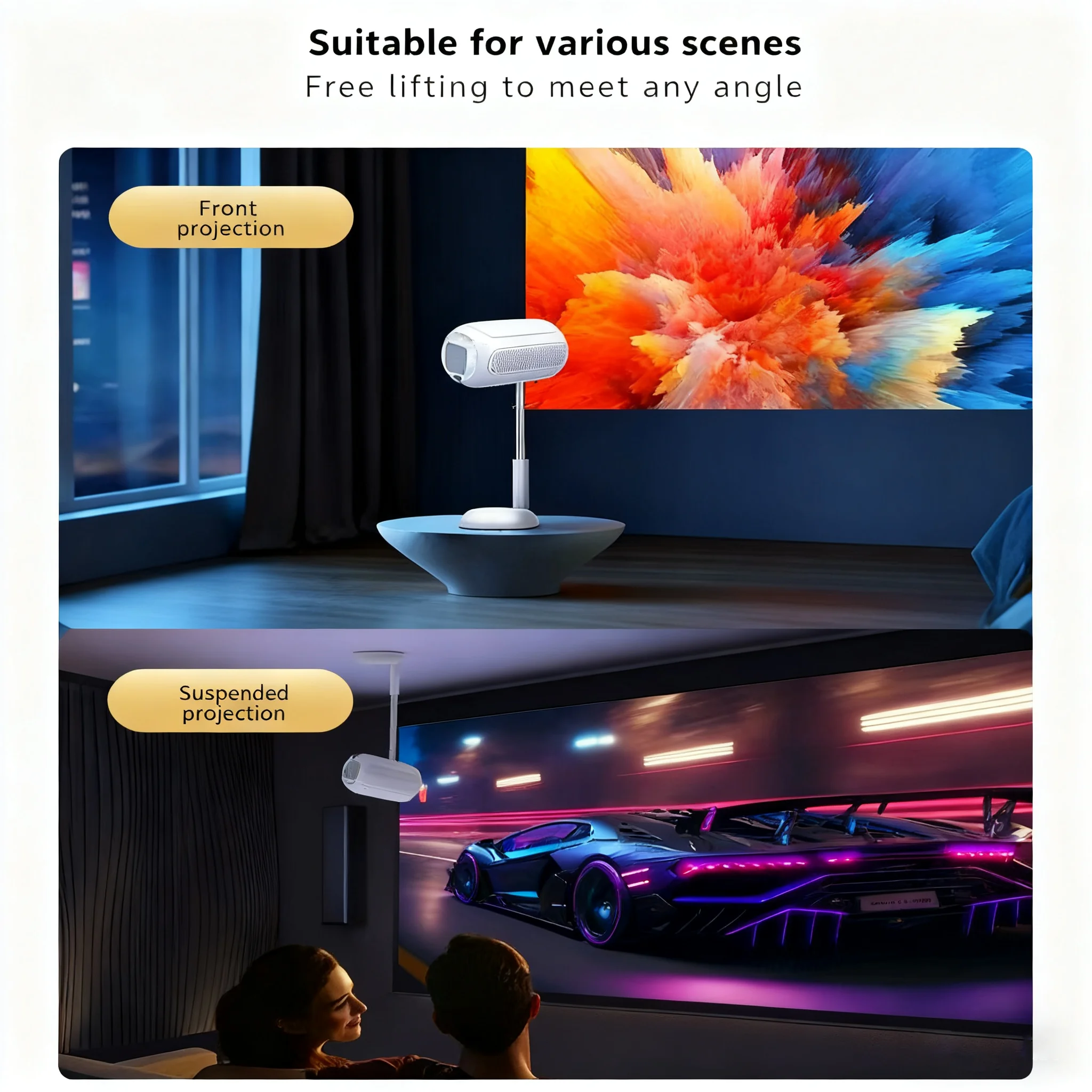 スマートプロジェクター、ネイティブ720P、4Kデコーディング対応、Hises 352チップ、WiFi-6デュアルバンド、電子フォーカス、BT 5.0、マルチモード投影