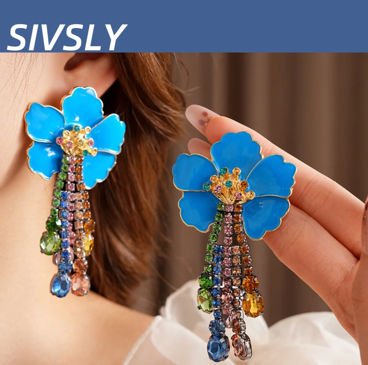 

Hot-selling enamel flower luxurious earrings, high-end feel, versatile earring, delicate and exaggerated ear accessories