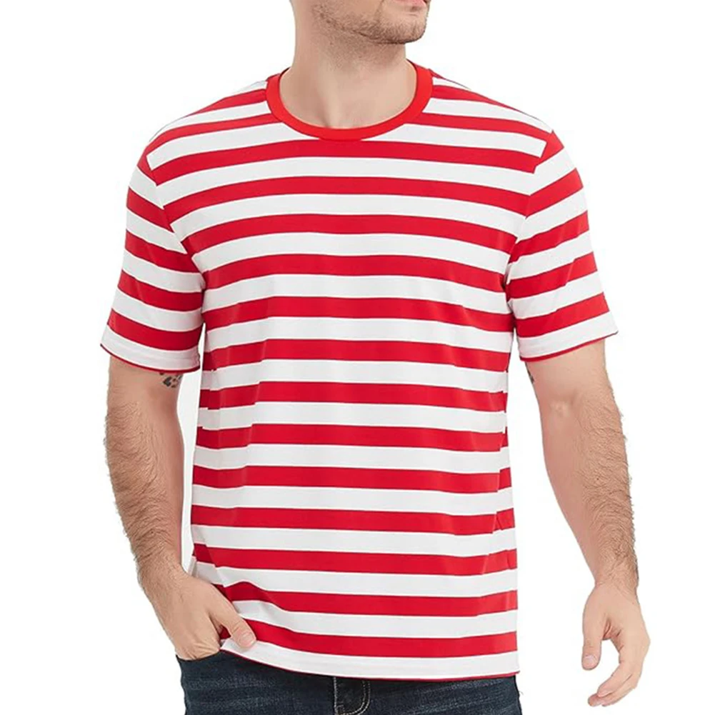 Men Striped Sailor T Shirt Summer Loose O Neck Top Casual Short Sleeve Tee Sport