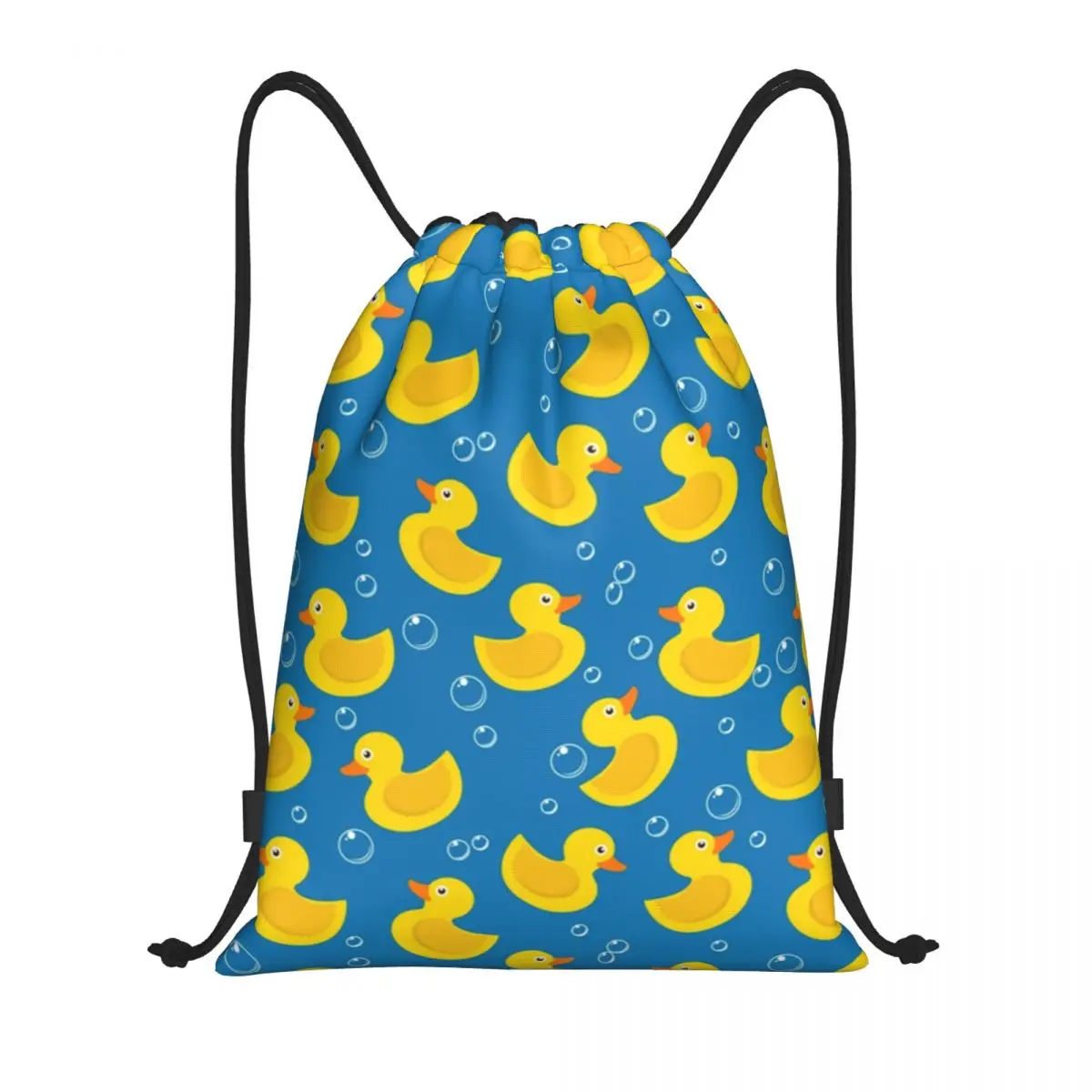 Custom Cartoon Yellow Rubber Duck Pattern Drawstring Backpack Women Men Sport Gym Sackpack Foldable Training Bag Sack