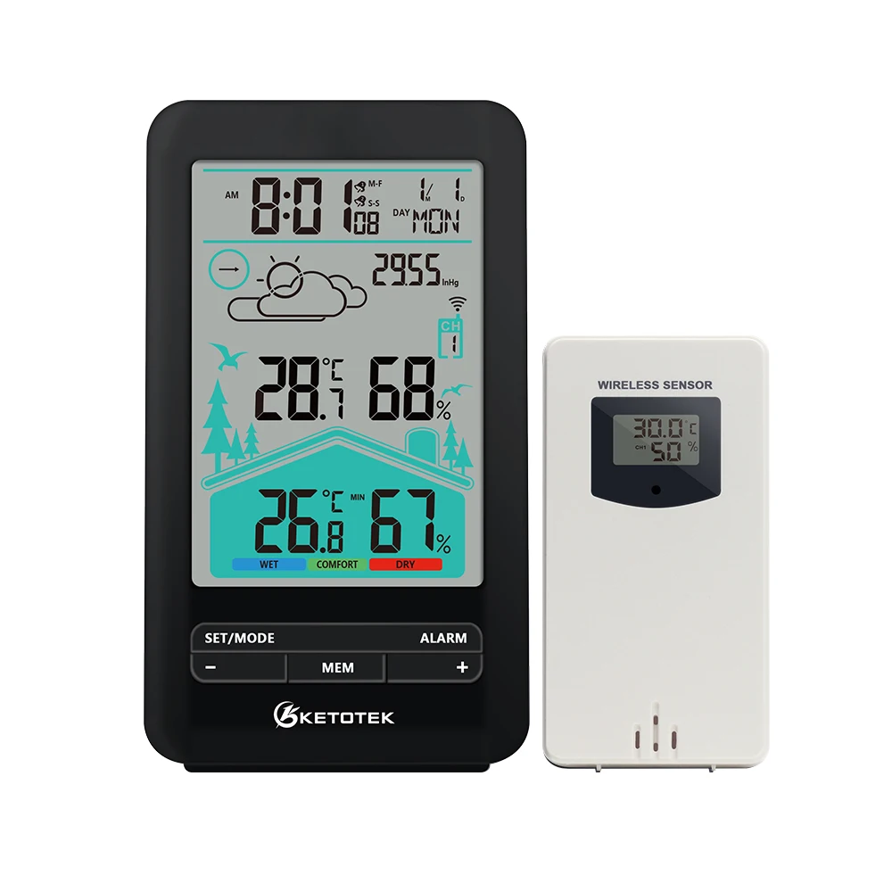 

KETOTEK E0161 Weather Station Forecast Wireless Thermometer Hygrometer Temperature Humidity Meter Radio Control Time Function