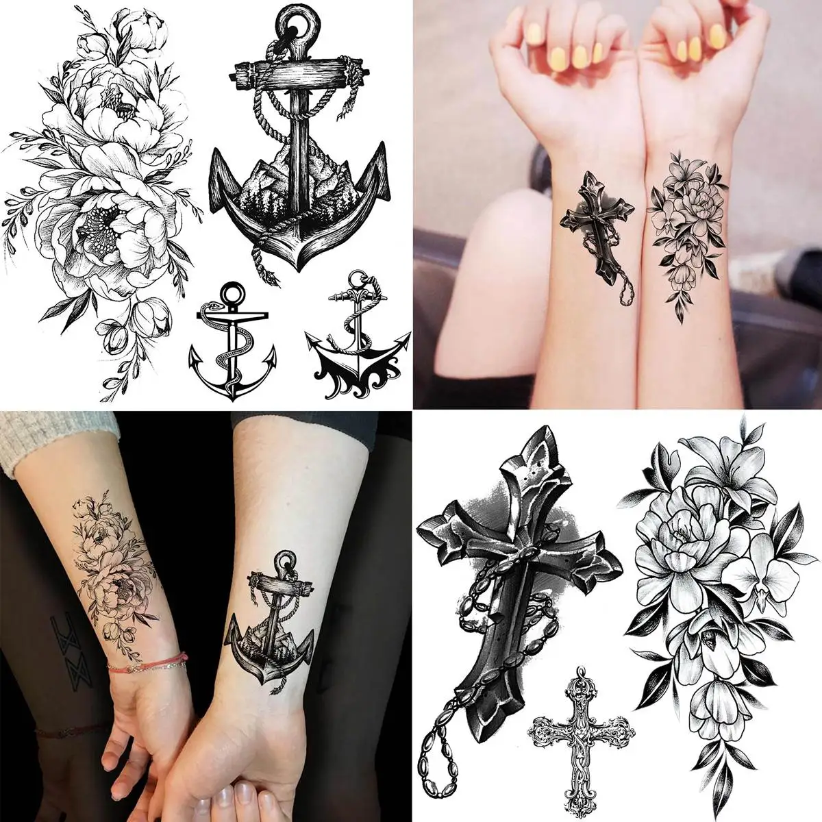 52 Sheets Black Skull Temporary Tattoos For Men Women Arm Neck Tattoos Paste Fake Small Flower Mountain Snake Animals 3D Tattoos