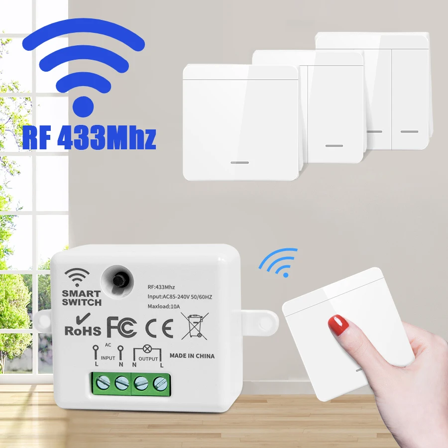 Wireless Smart Switch Light 433Mhz RF 86 interruttore del pannello a parete con telecomando Mini relè ricevitore 27A Home Led Light Lamp Fan