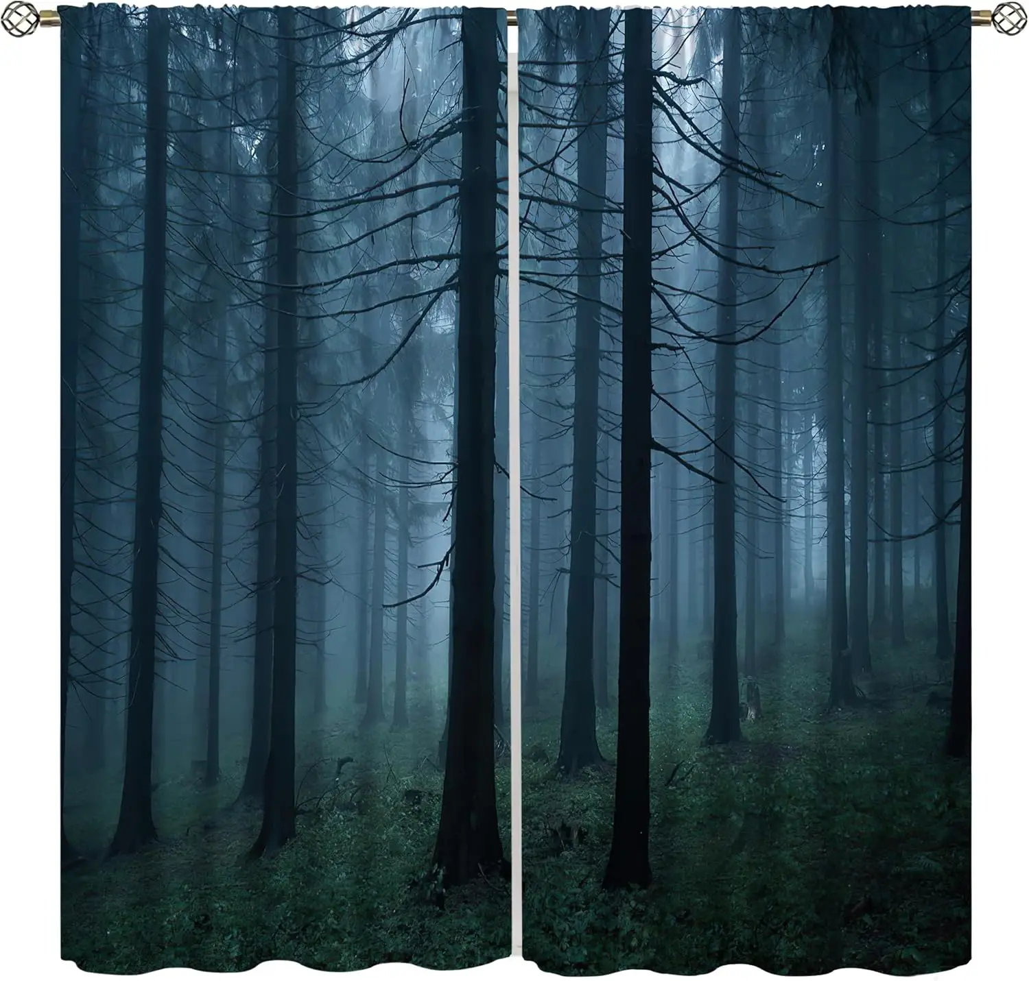 Forest Blackout Curtains, Mysterious Forest in The Mist in The Fall Nature Scenery Window Treatments for Bedroom Living Room