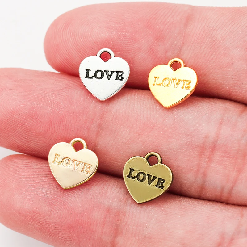 60pcs 4 colors mini love Heart shaped Charms  Pendant  Jewelry Making Handmade Crafts diy Necklace and Bracelet Supplies 9*9mm