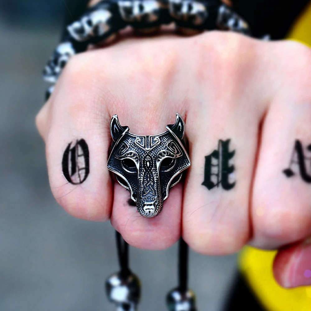 Männer Vintage Viking Wolf Kopf Ring Nordic Edelstahl Celtics Knoten Ringe Männer Frauen Biker Viking Amulett Schmuck Großhandel