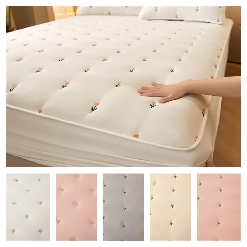 Super Thick Mattress Cover Quilted Embroidered Bed Cover Single/Queen/King Mattress Pad Cotton lencol cama casal Bed Sheets