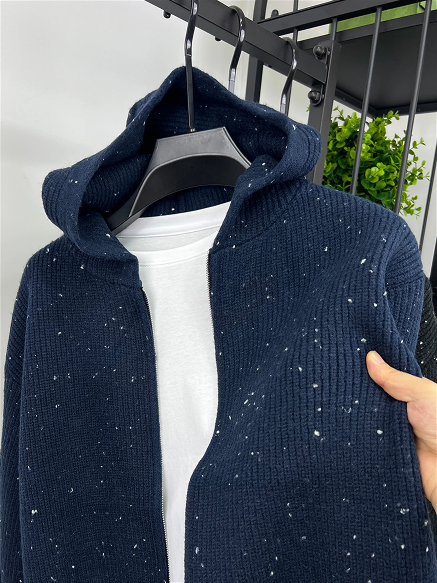 

Мужской вязаный кардиган Tianxing с капюшоном на молнии, осенне-зимняя новинка, простой стиль, элегантный свитер-жакет