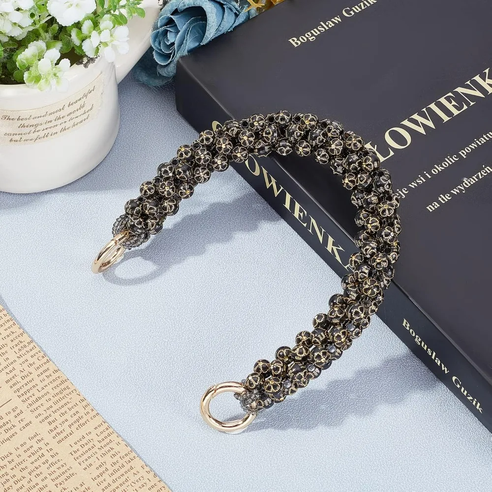 11.6 Inch Acrylic Bead Handbag Handle Beaded Short Handle Chain Replacement Woven Purse Handle Shoulder Strap with O Rings