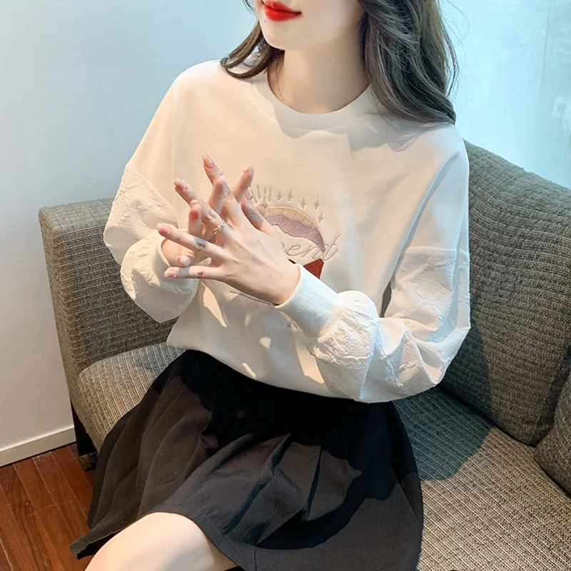 Dames Thiened Hoodie Sweatirt Vroege herfst Faion Loose Match All Printed Long Sve round Ne Korean Sle Long